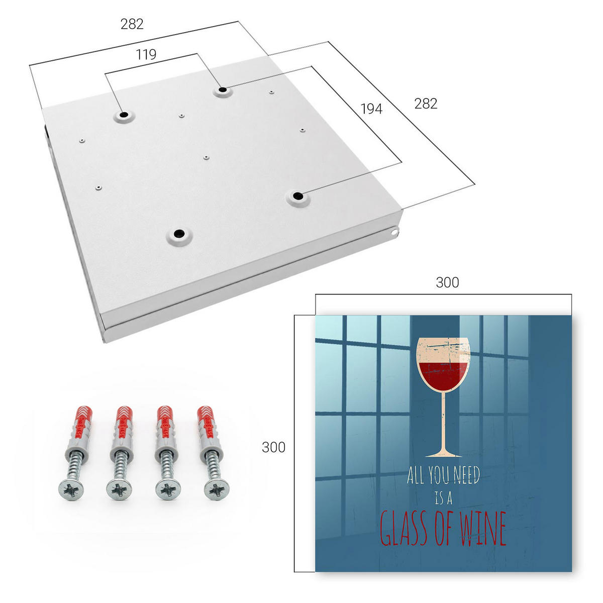 SCHLÜSSELBOX Weiß 30x30 cm – Türöffnung nach rechts - Ein Glas Wein - Blau, Metall (30/30/5cm) - TULUP