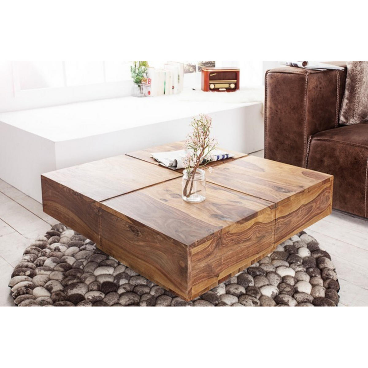 COUCHTISCH BOLT Sheesham Stone Finish 70 cm - Braun, Holz (70/70/35cm) - riess-ambiente