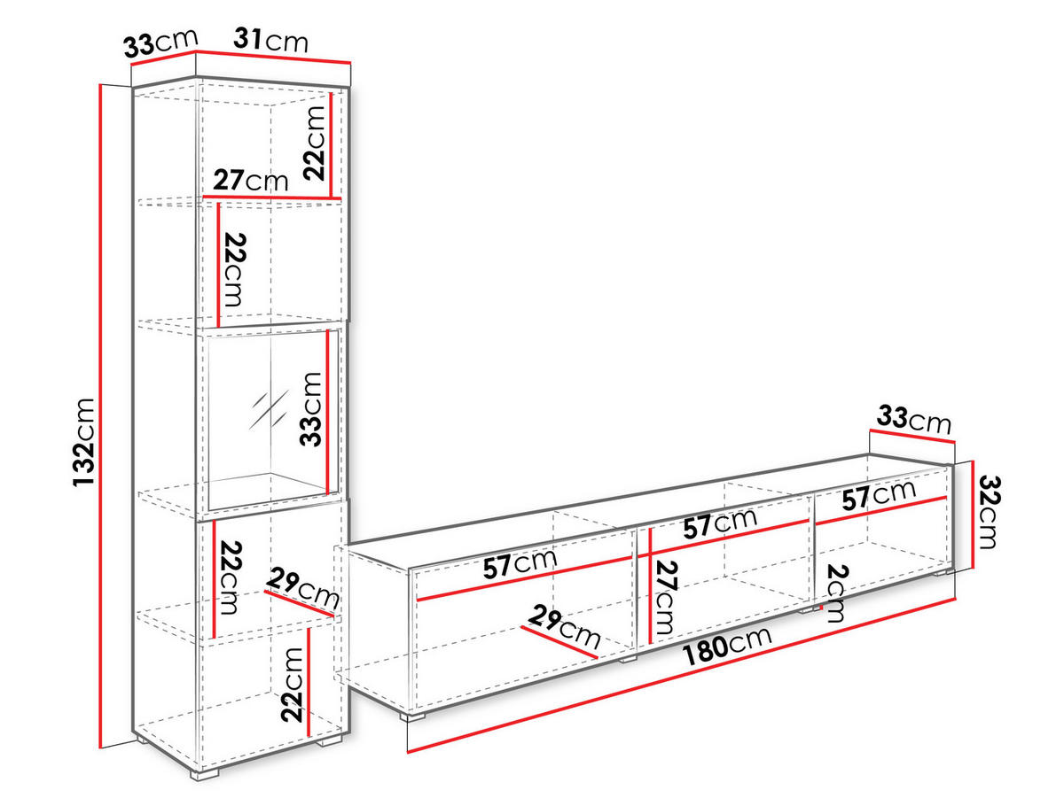 WOHNWAND Berlin I mit weißer LED Beleuchtung - Eiche Wotan/Alufarben, Holzwerkstoff/Kunststoff (180/30/33cm) - MIRJAN24