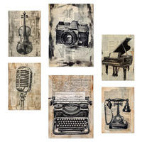 POSTER Set Mit 6 Vintage Liebe Kamera Mikro Klavier Violine Telefon A3 & A4 Rahmenlos - Klar, Papier (29/3cm) - Nacnic