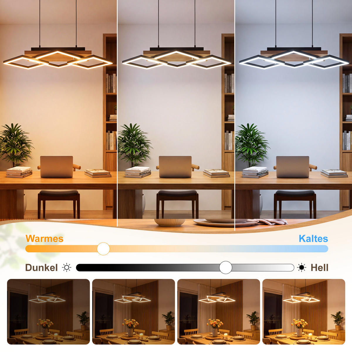 LED PENDELLEUCHTE Xandris 55/31/120 cm - Schwarz/Braun, Holz/Metall (55/31/120cm) - ZMH
