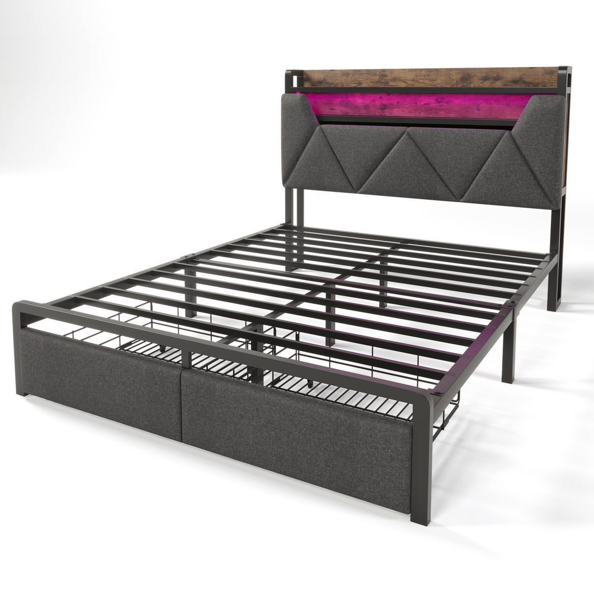 POLSTERBETT mit Stauraum, LED und USB 140x200 cm Leinen Grau mit Matratze - Grau, Metall (140/200cm) - Meubliv