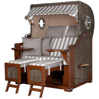 STRANDKORB Komplettset: Ammersee Mahagoni Bullauge - PE grau - Modell 513 - Weiß/Grau, Holz/Kunststoff (125/165/80cm) - bene living