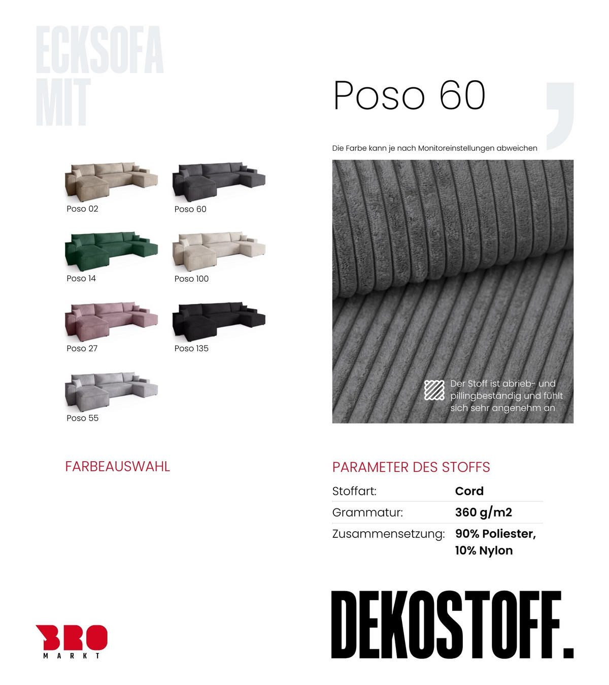 WOHNLANDSCHAFT ADI U mit Schlaffunktion Cordstoff Grau - Grau, Textil (312/85/143cm) - Bromarkt