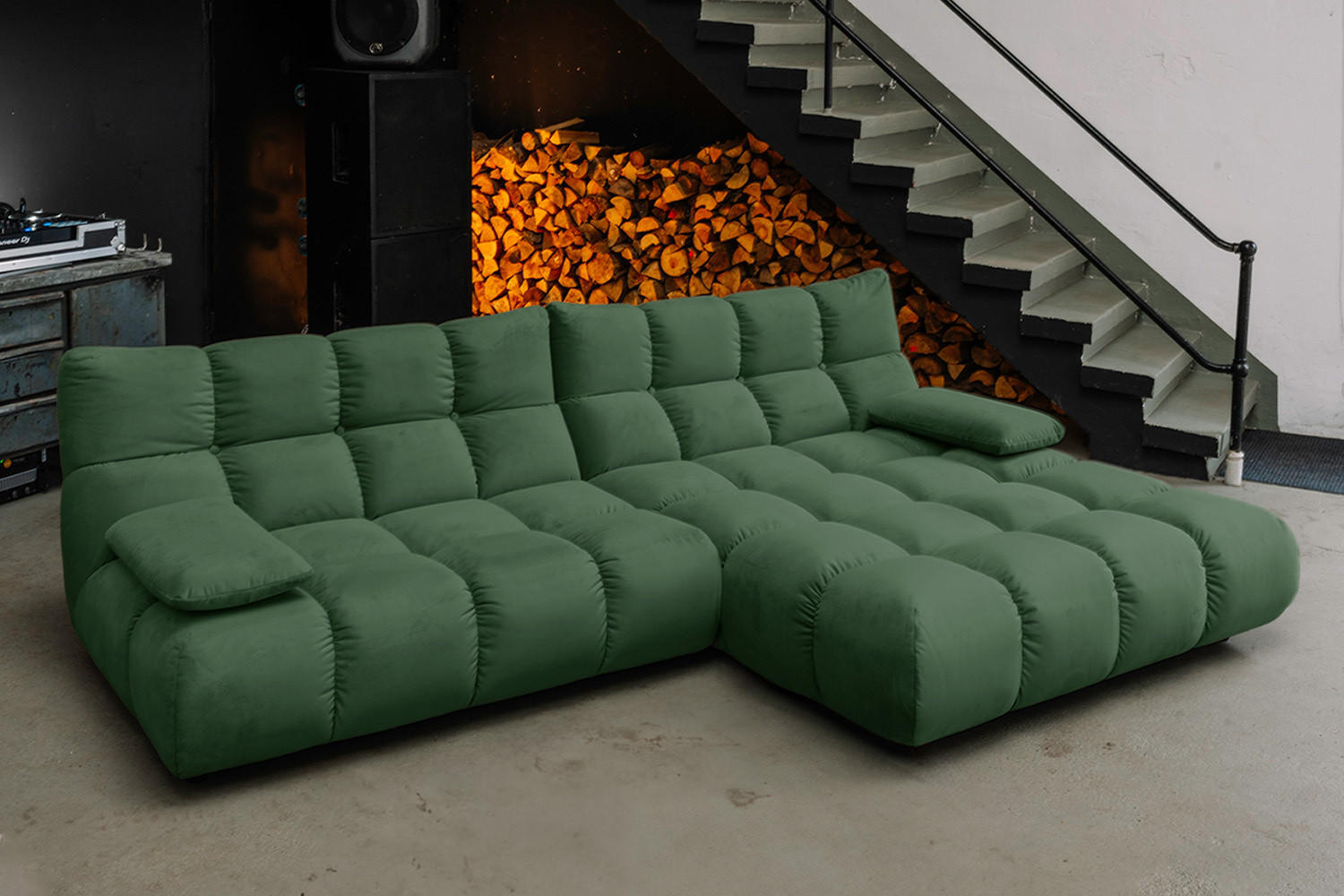 ECKSOFA VIVIEN Smaragdgrün Velvet - Smaragdgrün/Schwarz, Kunststoff/Textil (290/178cm) - KAWOLA