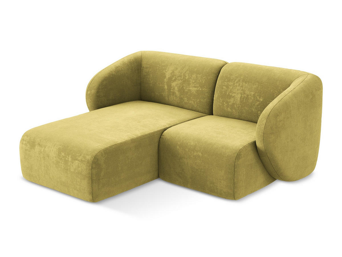 ECKSOFA Links Chenille Stoff Grün - Limette/Schwarz, Holzwerkstoff/Kunststoff (178/166cm) - Makamii