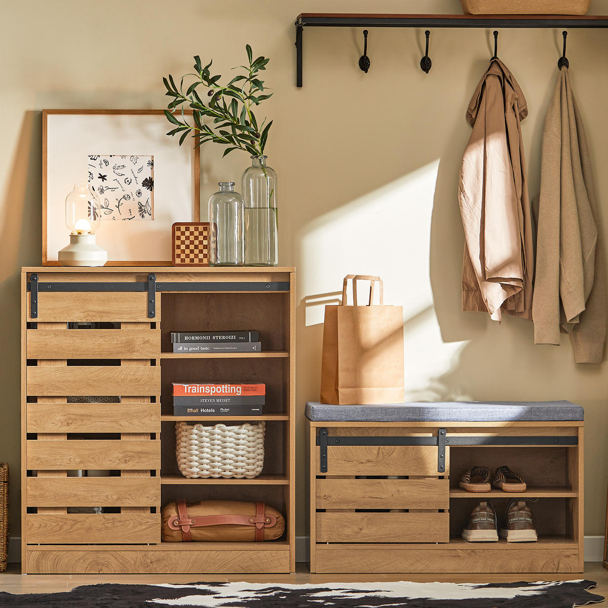 SCHUHBANK Natur - Braun, Holzwerkstoff (80/48/35cm) - SoBuy