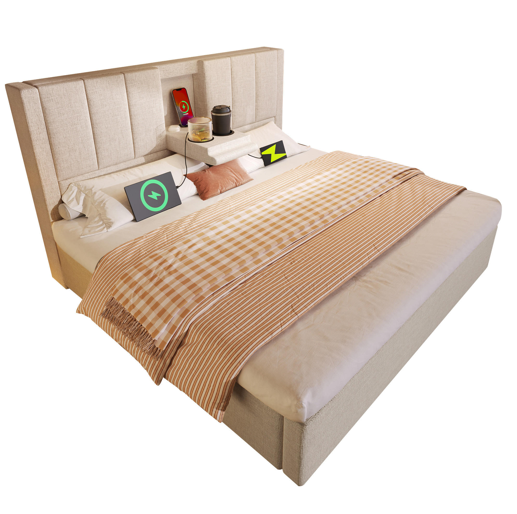 POLSTERBETT 160/200 cm Beige aus Leinen mit Bettkasten - Beige, Textil (160/200cm) - OKMYHOME