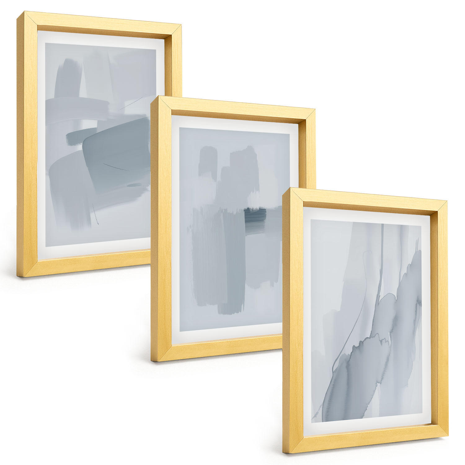 BILDER SET 3er Set - 20x30 cm Goldrahmen - Abstrakte Aquarellkunst - Goldfarben, Kunststoff (20/30cm) - TULUP