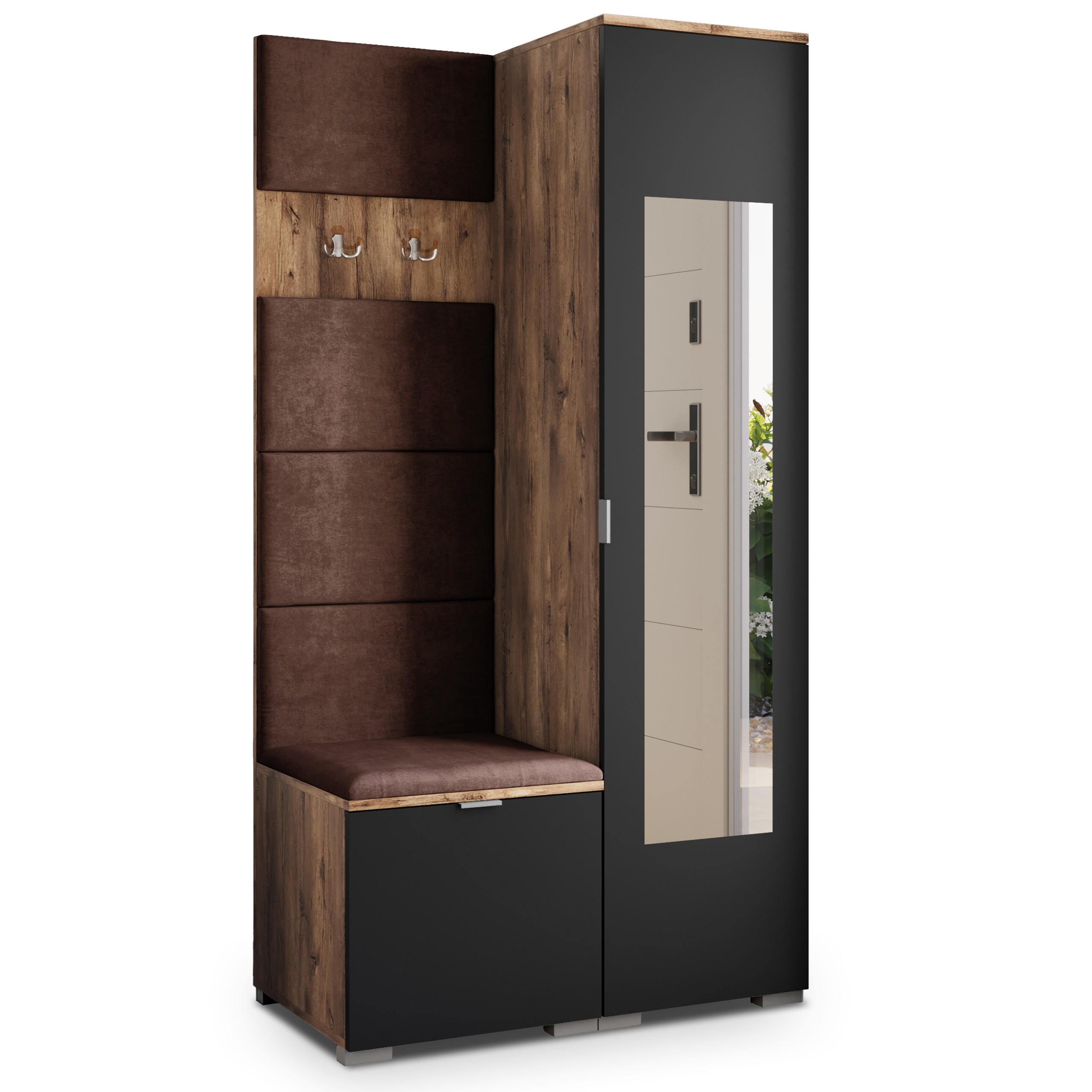 Masseno Garderobenschrank Eiche, Schwarz, Braun 95x181x51 cm