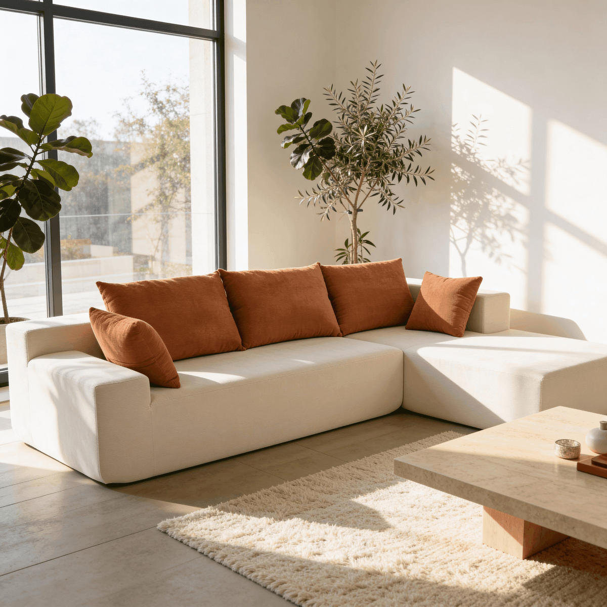 ECKSOFA Luna Weiß Orange 3-Sitzer Rechts - Weiß, Textil (267/175cm) - COCO Living