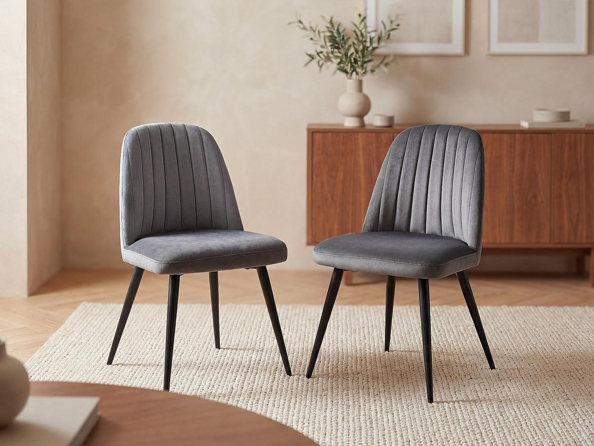 STUHL - 49 cm x 52 cm - samt - grau Eleana - Grau, Textil/Metall (49/81/52cm) - Vente-Unique