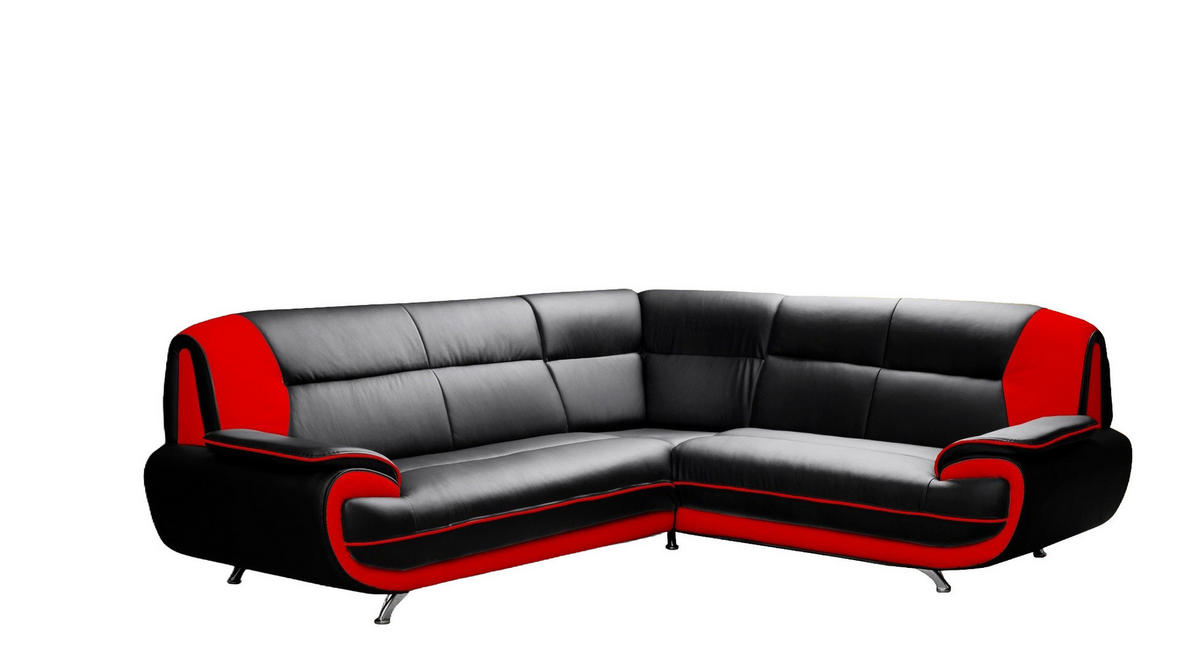 ECKSOFA L-Form, Stoff Soft, Schwarz + Rot, Rechts, Palermo - Schwarz, Holz (240/210cm) - Kaiser Möbel
