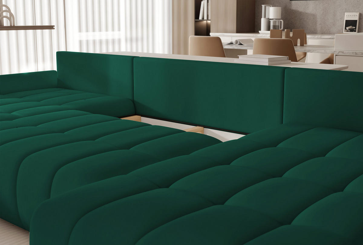 WOHNLANDSCHAFT DIEGO mit Schlaffunktion und Bettkasten Grün - Grün, Holzwerkstoff/Kunststoff (382/91/190cm) - Idohome