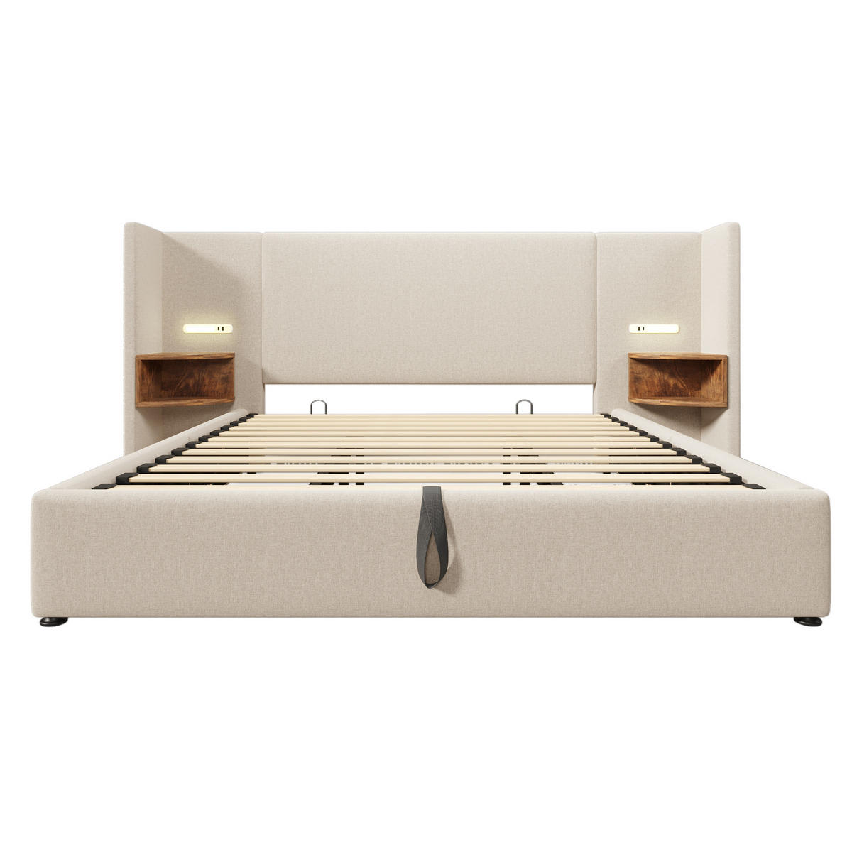 POLSTERBETT 180/200 cm Beige mit Nachttisch und USB-Ladefunktion - Beige, Textil (180/200cm) - OKWISH