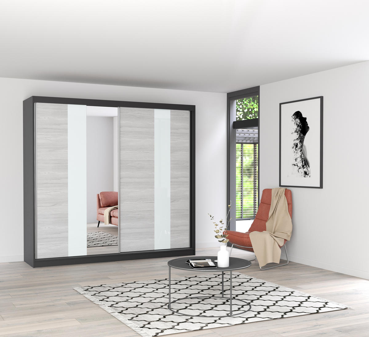 SCHIEBETÜRENSCHRANK - BEN 32 233 CM (Schwarz) - Schwarz, Holzwerkstoff (233/218/61cm) - Möblo