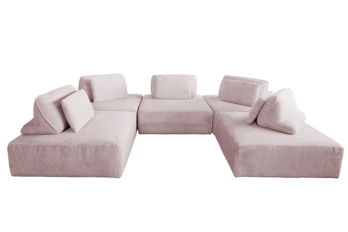 MODULSOFA WIOLO SOFT 5 MODULE 5 KISSEN Pink Cord - Pink/Schwarz, Kunststoff/Textil (333/84/222cm) - KAWOLA