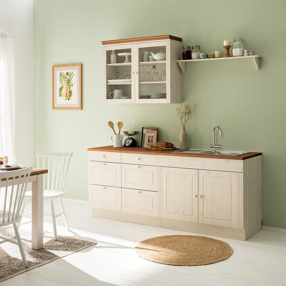 KÜCHENZEILE - Kiefer massiv - Kieferfarben, Holz (200/205/60cm) - home24