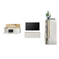 WOHNWAND weiß, Eiche Wotan 4-teilig 310 cm, Komplettset mit Sekretär - Eiche Wotan/Schwarz, Holz/Holzwerkstoff (310/158/40cm) - Furn.Design
