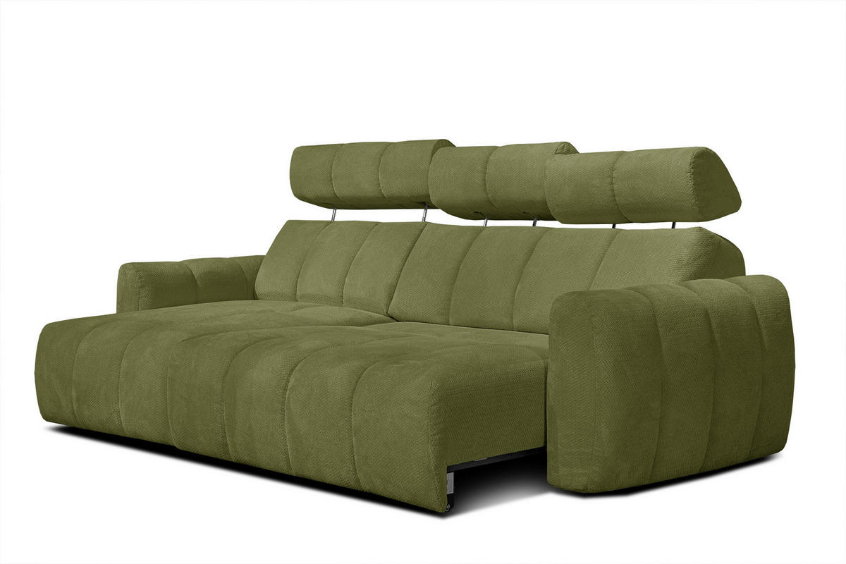 ECKSOFA KIMI 3-Sitzer, ausziehbarer Sitz, verstellbare Kopfstützen, olivgrün - Schwarz/Olivgrün, Holzwerkstoff/Textil (270/160cm) - Courtois Laville