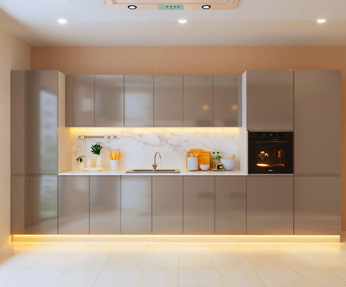 INSELKÜCHE-KÜCHENZEILE 420 cm Glanzia – KU-S14 – Grau – Hochglanz - Grau, Holzwerkstoff (420/212/60cm) - hi-markt