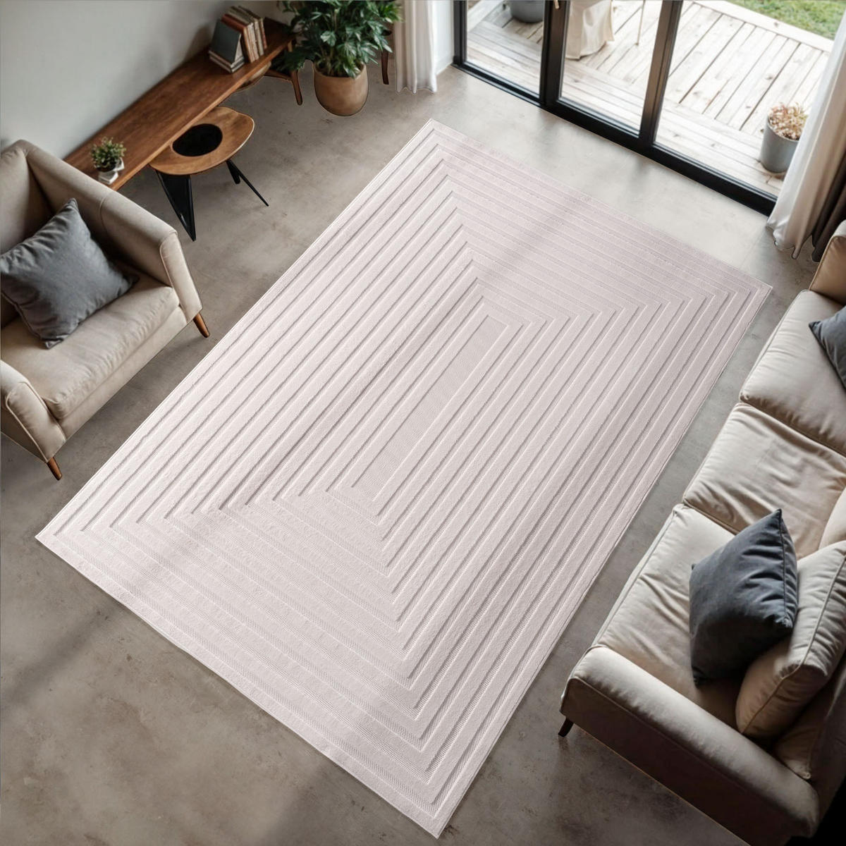 TEPPICH In-/Outdoor Kurzflor 3D-Gitterstruktur Polypropylen Küche Creme Läufer 80x250 - Creme, Textil (80/250cm) - KADIMA DESIGN