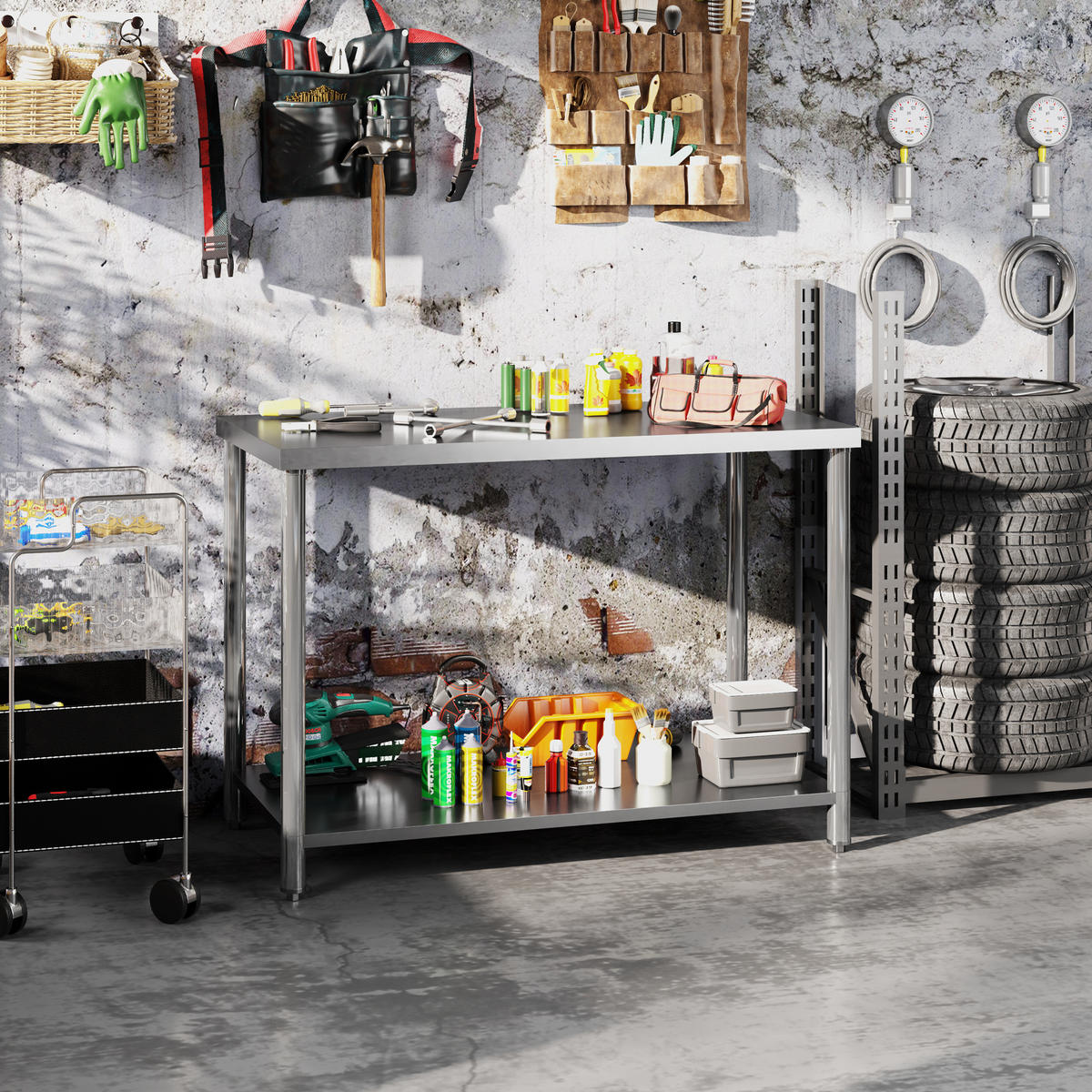 WERKBANK DE-18997 Edelstahl, 2 Ablagen, 120x60 cm Silber - Silberfarben, Metall (60/86/120cm) - ComfortXL