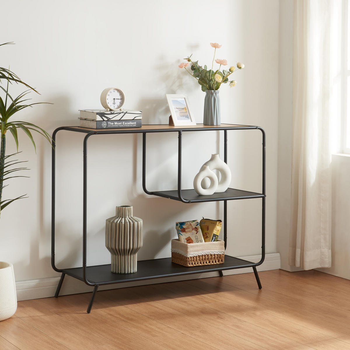 KONSOLENTISCH Krødsherad - Eichefarben/Schwarz, Holzwerkstoff/Metall (36/102/83cm) - [en.casa]