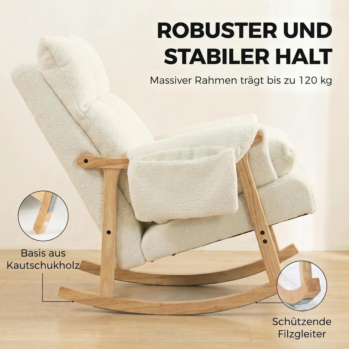 SCHAUKELSTUHL Polyester Creme - Creme/Naturfarben, Holz/Textil (77/93/104cm) - HOMCOM
