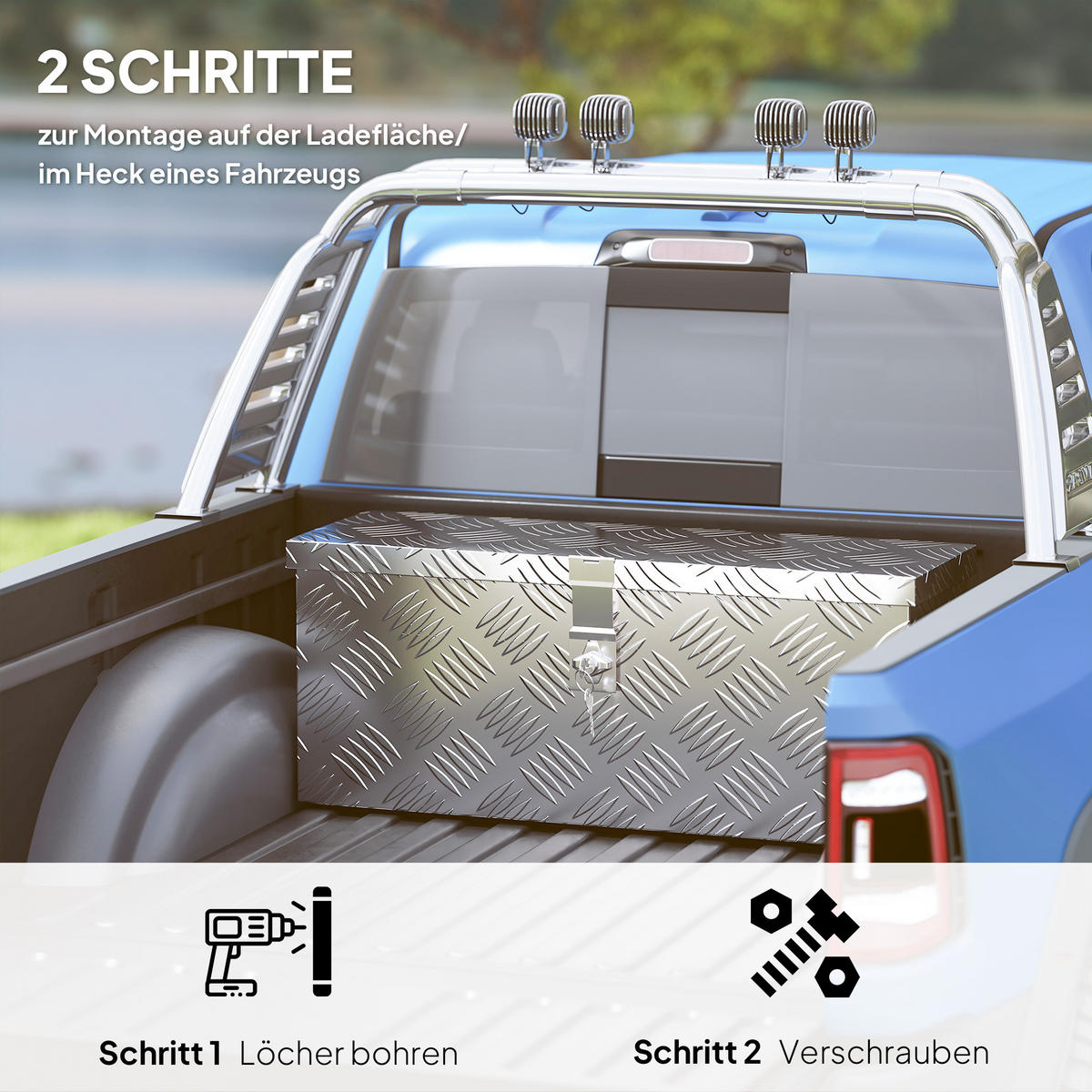 GERÄTEKASTEN Aufbewahrungskiste aus Aluminium mit Schloss und Schlüsseln - Silberfarben, Metall (15.5/20.5/50cm) - HOMCOM