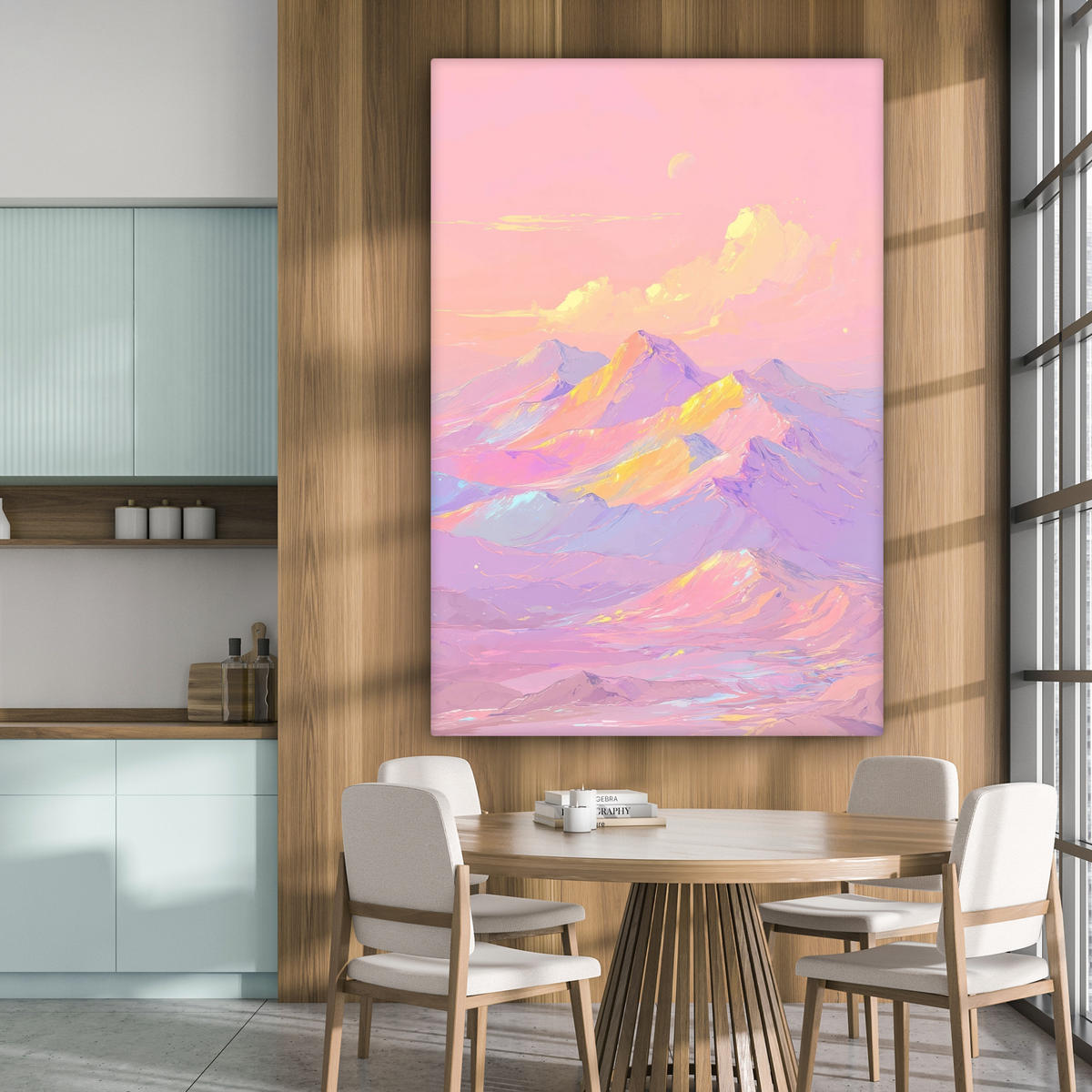 OBRAZ NA PLÁTNĚ Vrcholky hor - Mraky - Zasněné 90x140 cm - světle růžová, textil (90/140cm) - MuchoWow