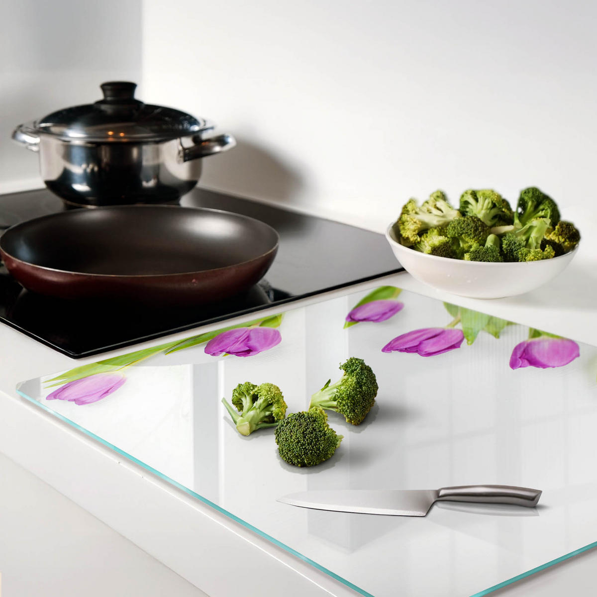 GLASPLATTE 60x52 cm Lila Tulpen - Lila, Glas (60/0.4/52cm) - TULUP