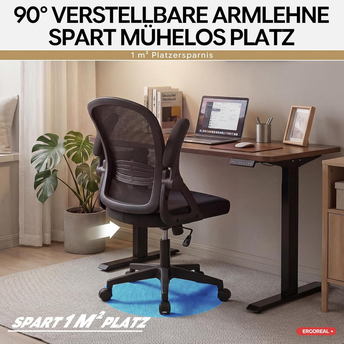 BÜROSTUHL Ergonomischer 90-110°neigbar, 90° Aufklappbare Armlehnen - Schwarz, Metall (60/92/57cm)