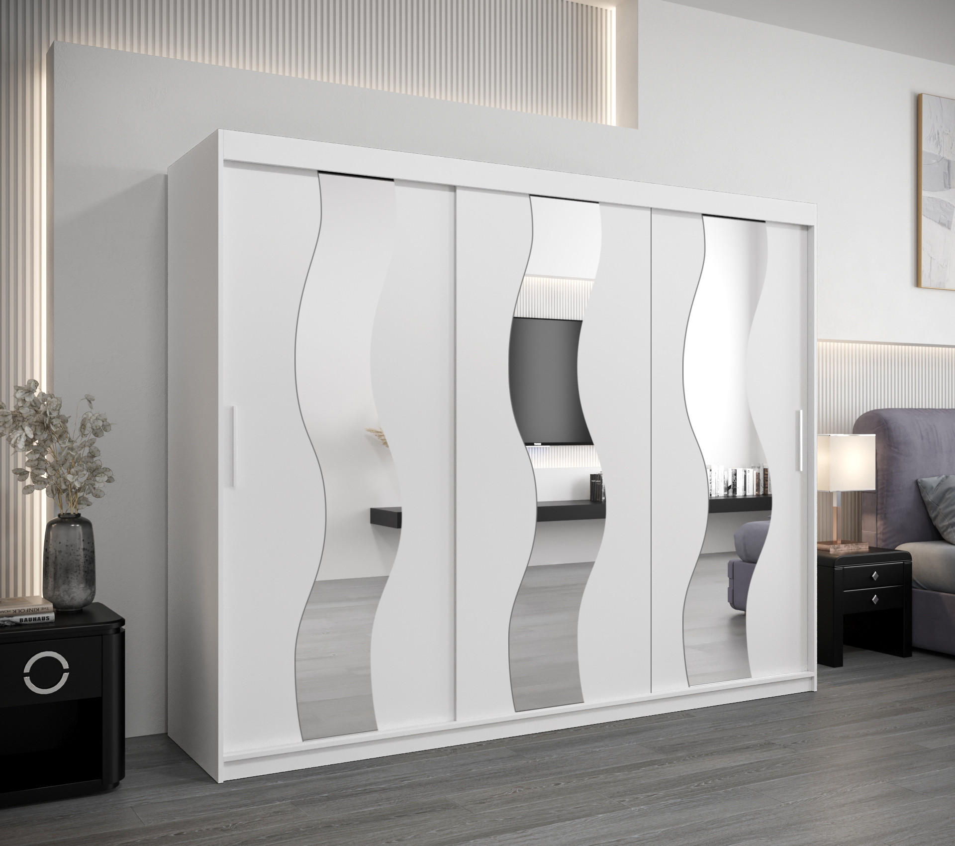SCHWEBETÜRENSCHRANK 200/250/62 3-türig - Silberfarben/Weiß, Holz/Kunststoff (250/200/62cm) - MÖBEL KRYSPOL