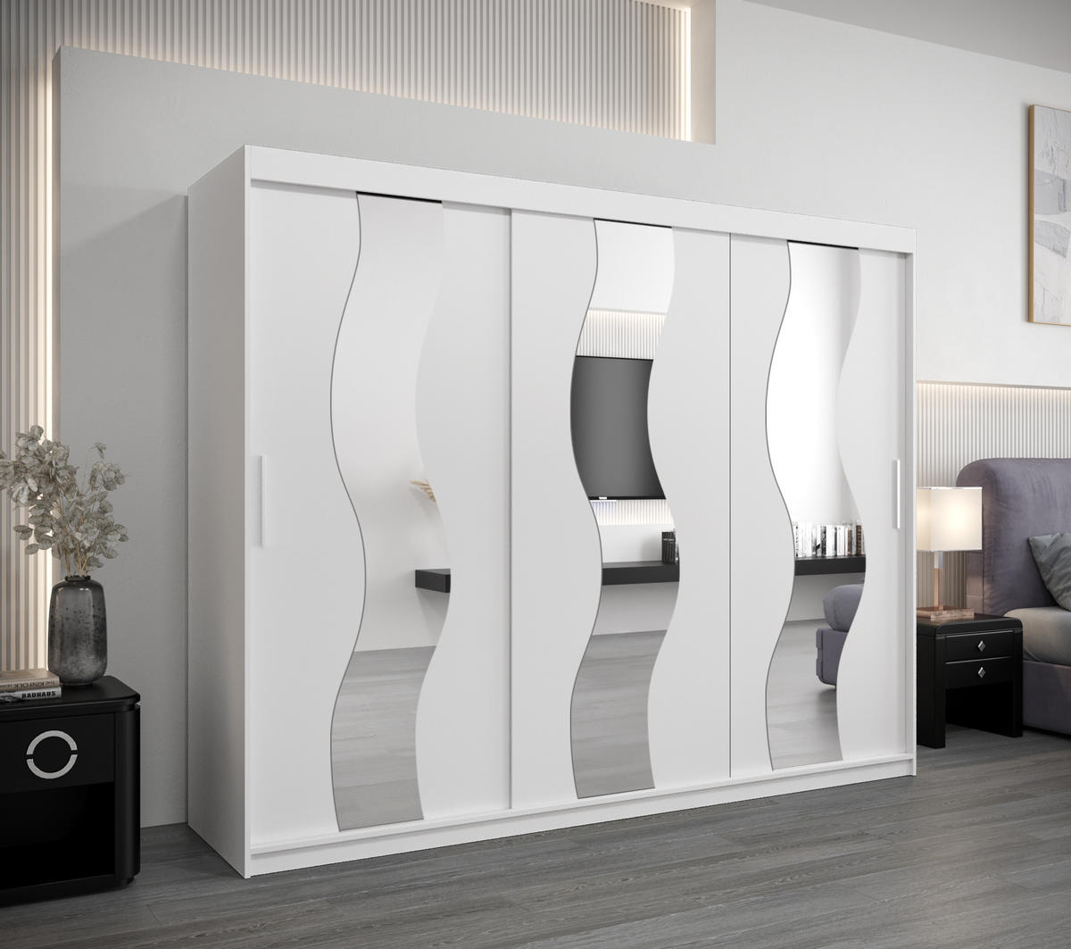 SCHWEBETÜRENSCHRANK 200/250/62 2-türig - Silberfarben/Weiß, Holz/Kunststoff (250/200/62cm) - Abiks Möbel