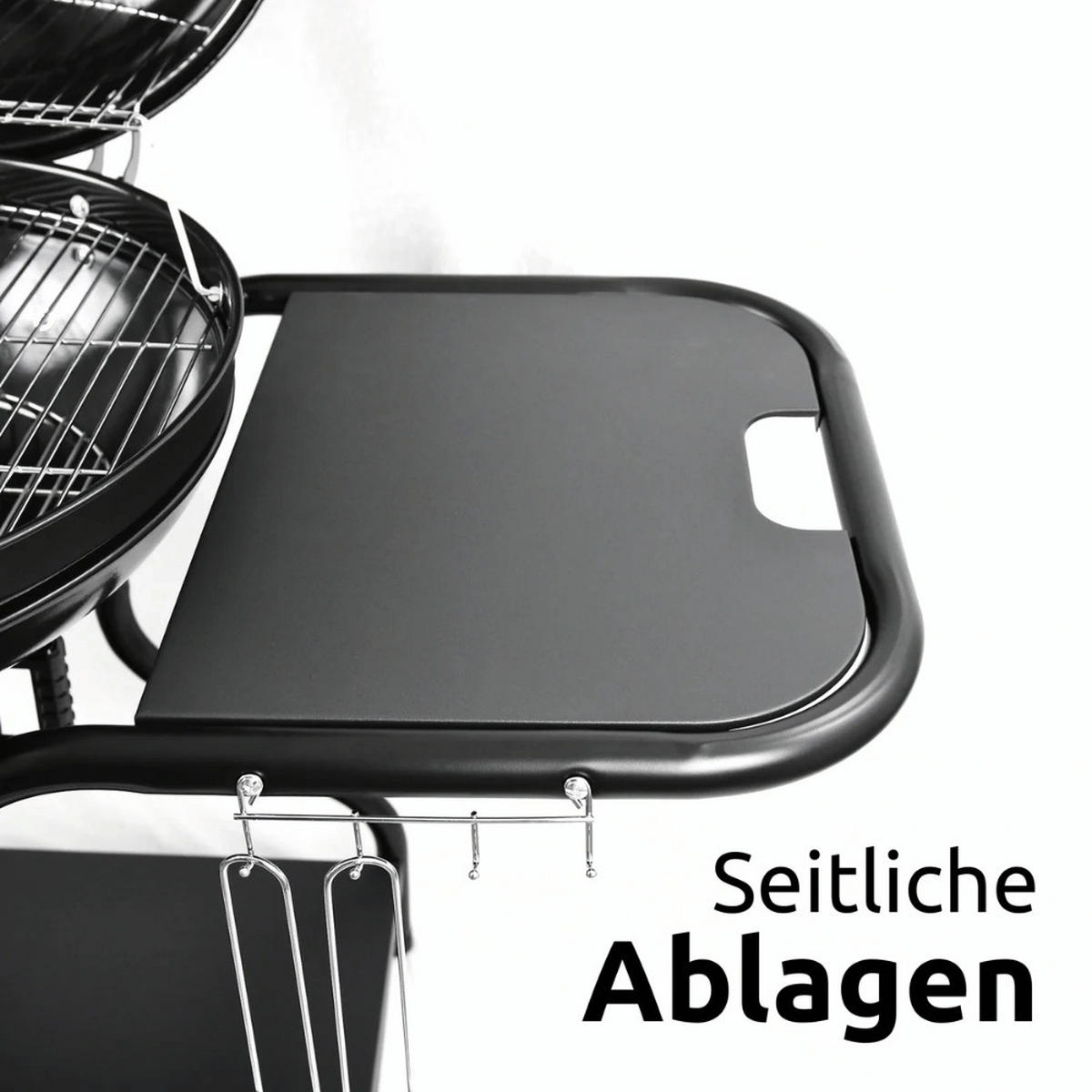 KUGELGRILL Holzkohle EUGEN BBQ Grill Holzkohlegrill Schwarz - Schwarz, Metall (132/90/62cm) - DELUKE