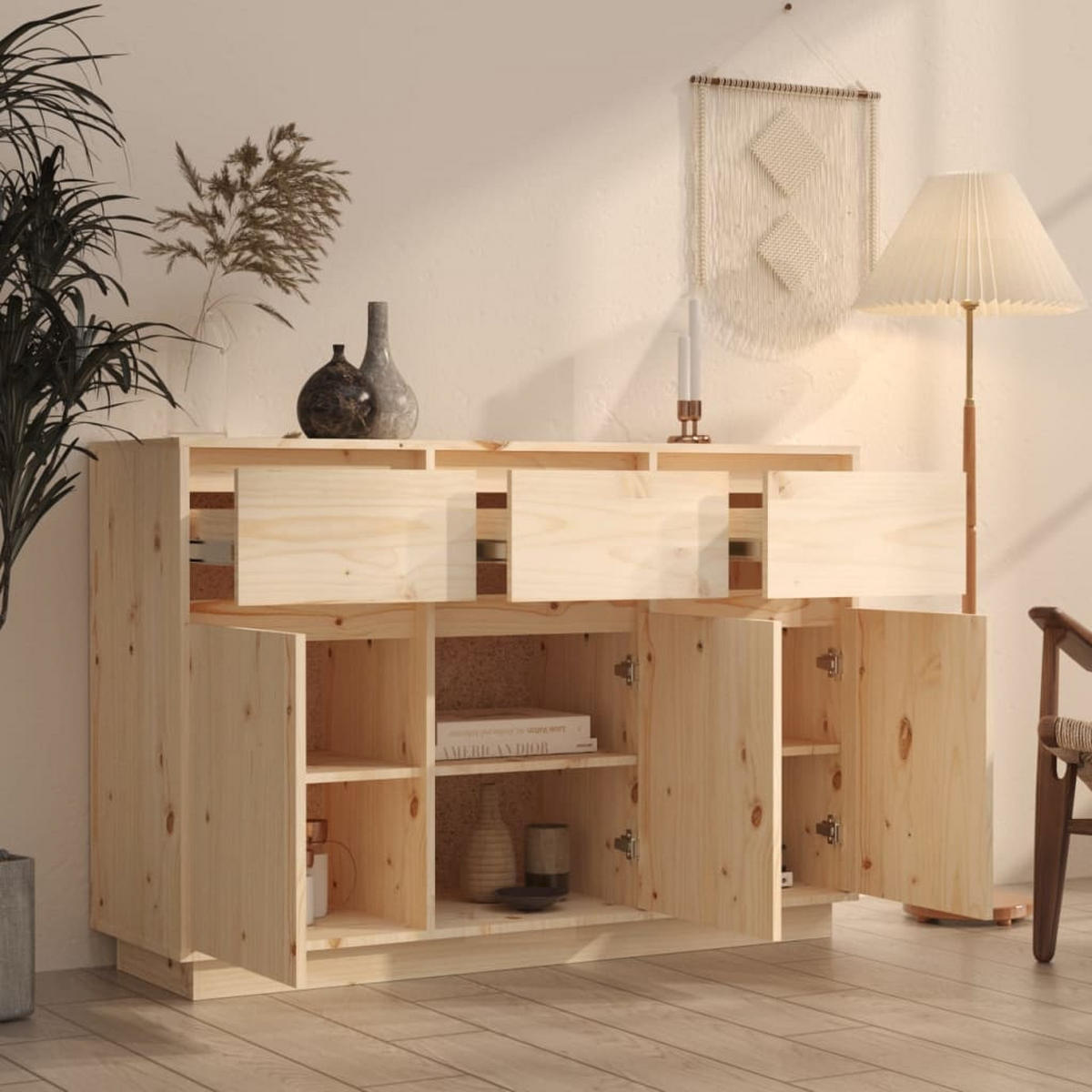 SIDEBOARD 110/34/75 Cm Massivholz Kiefer - Braun, Holz (34/75/110cm) - vidaXL