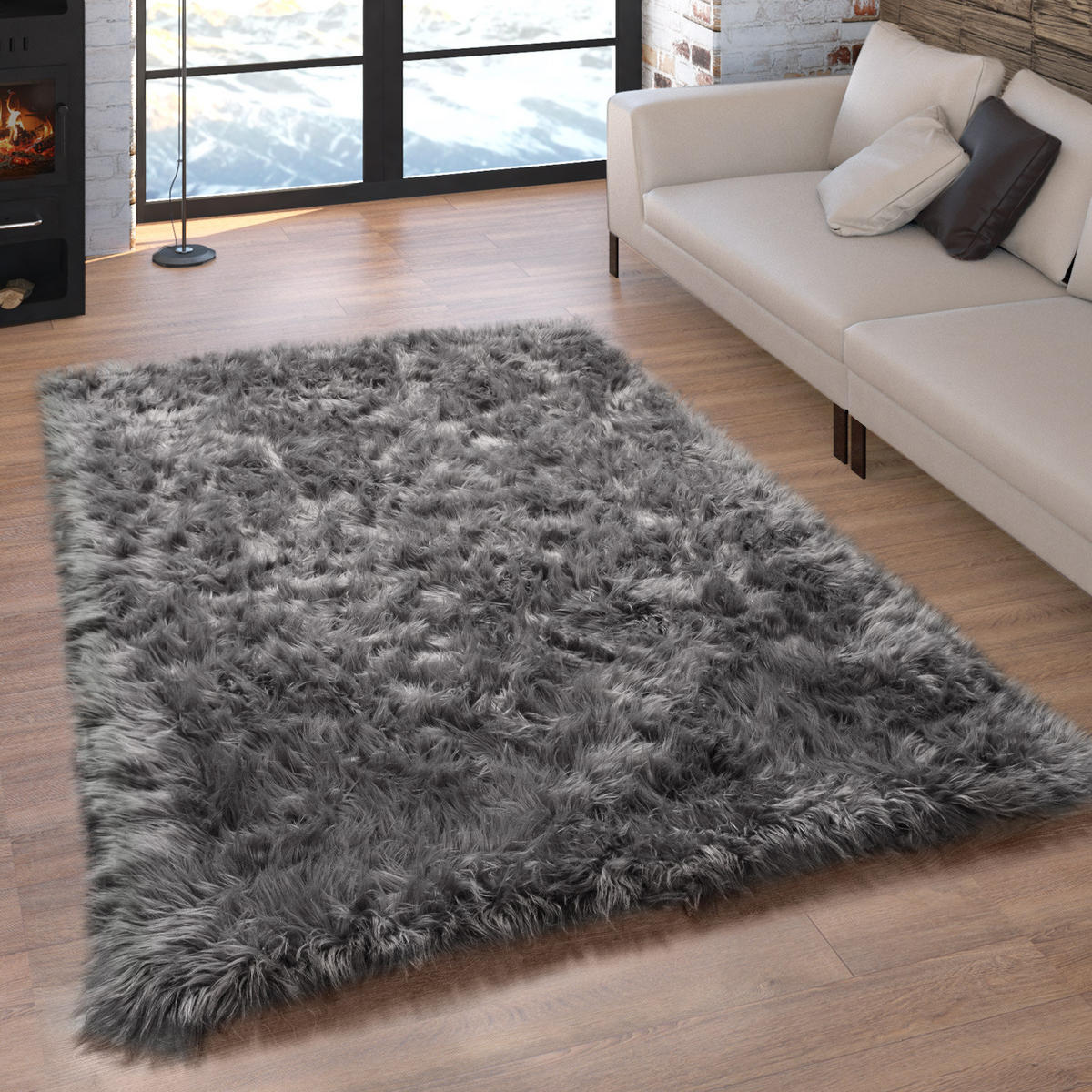 HOCHFLORTEPPICH 60/100 cm Playa 960 - Anthrazit, Textil (60/100cm) - Paco Home