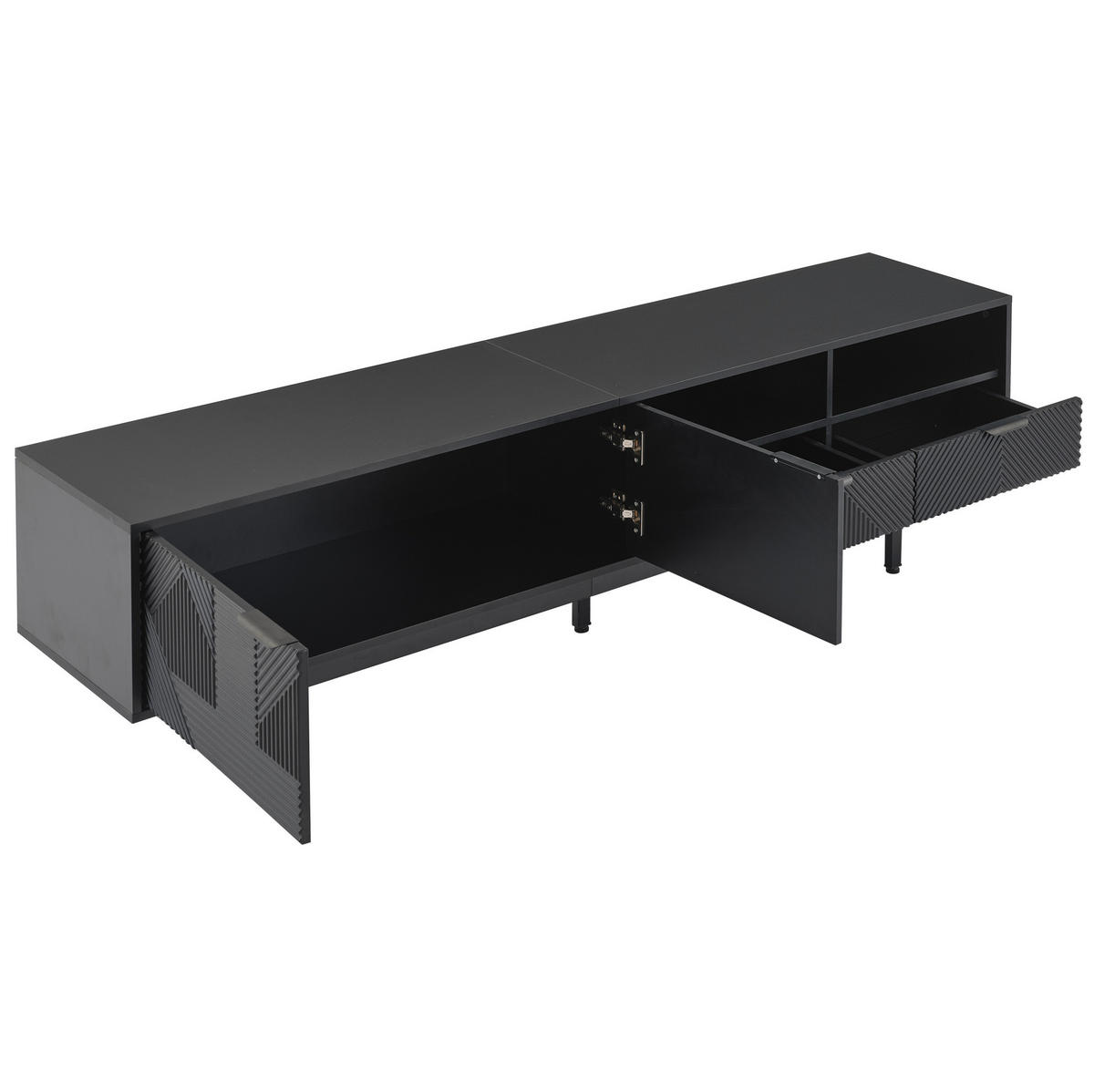 LOWBOARD 200/40/51 cm aus Spanplatte mit geometrischer Front und Kabeldurchlass Schwarz - Schwarz, Holzwerkstoff (200/51/40cm) - Modenvie