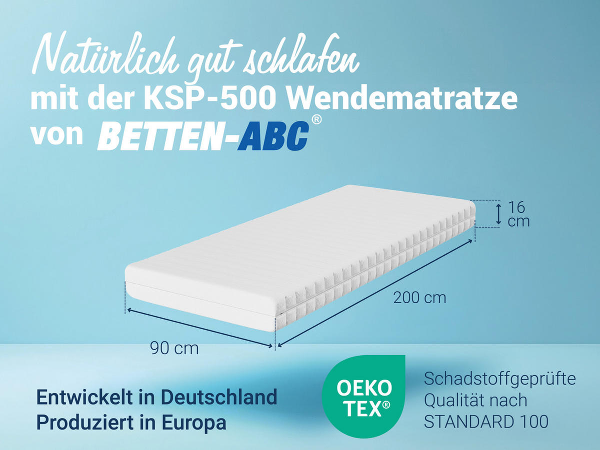 KALTSCHAUMMATRATZE KSP-500, 7 Zonen, Größe: 90x200, Härtegrad: H3 / H4 - Wendematratze - Weiß, Textil (90/200cm) - Betten-ABC