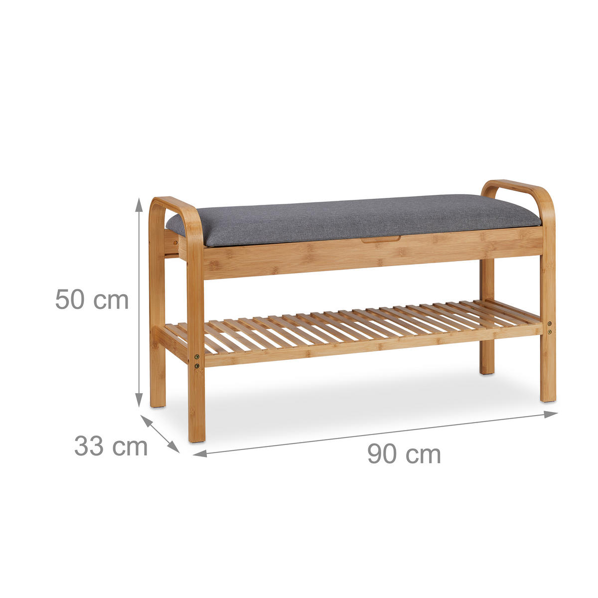 SCHUHBANK - Hellbraun, Holz/Textil (90/50/33cm) - Relaxdays