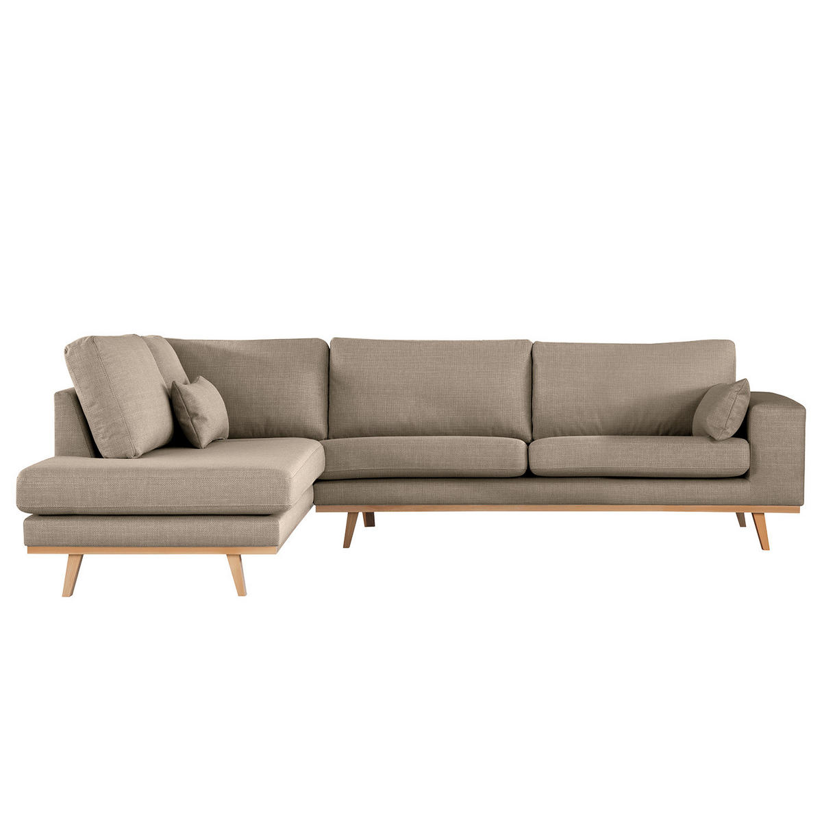 ECKSOFA mit Ottomane - Taupe/Buchefarben, Buchenholz/Textil (287/219cm) - home24