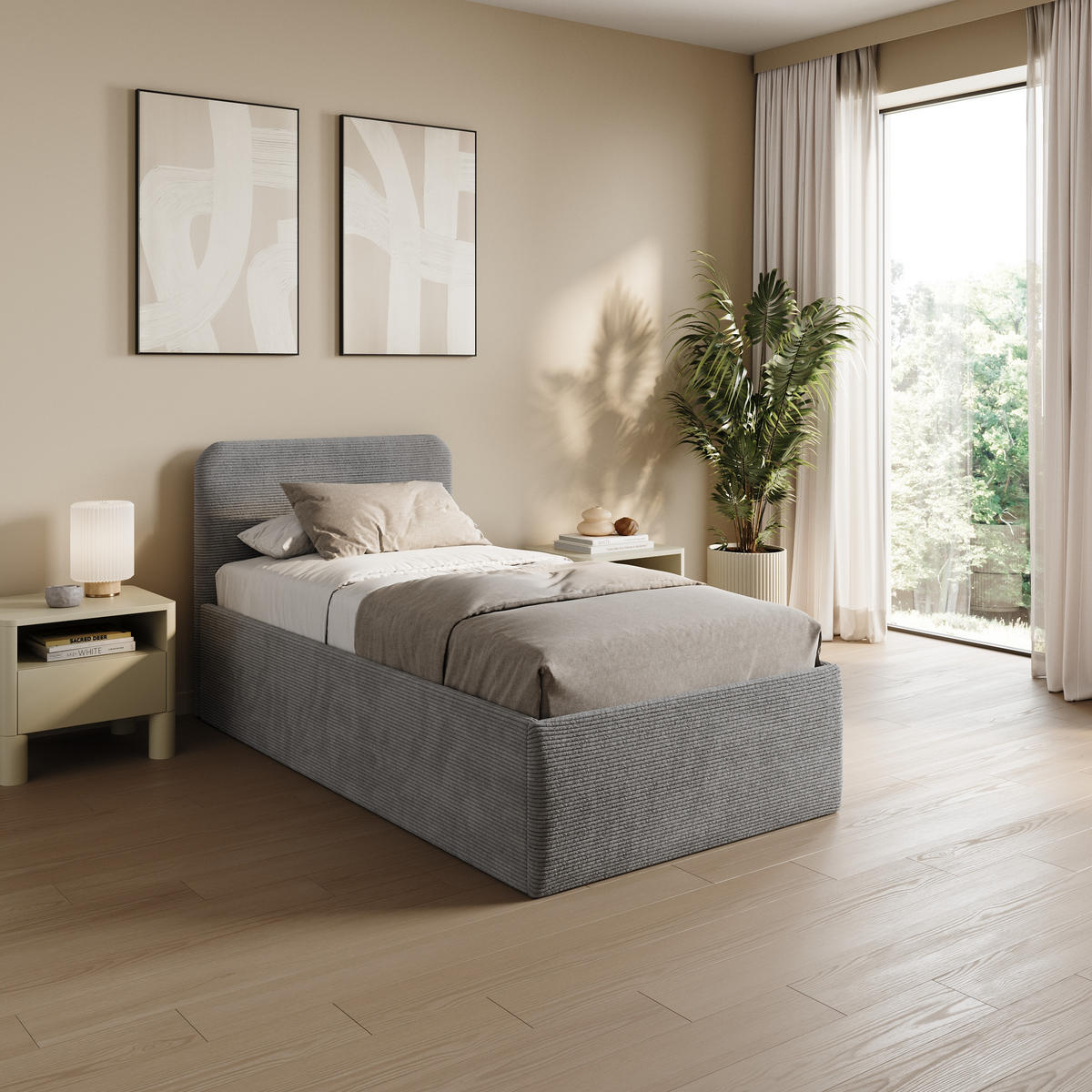 POSLTERBETT mit Bonnell-Matratze 100x200 cm in Grau - Grau, Holzwerkstoff/Textil (100/200cm) - Home Collective