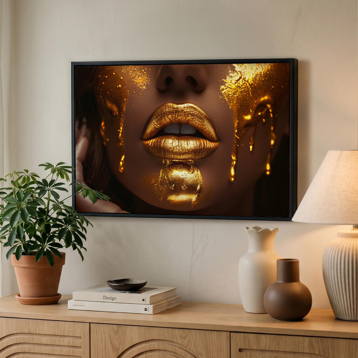LEINWAND Bilder mit Rahmen - Frau - Gold - Luxus - Porträt - 60x40 - Goldfarben, Textil (60/40cm) - MuchoWow