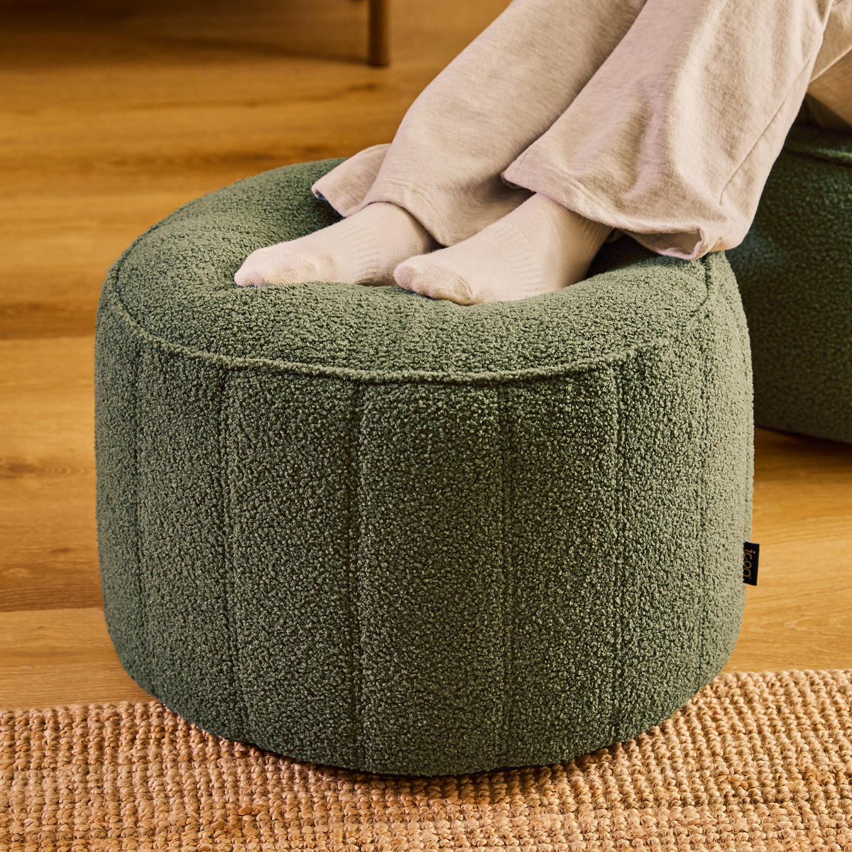POUF aus Boucle Milano - Olivgrün, Textil (55/35/55cm) - icon