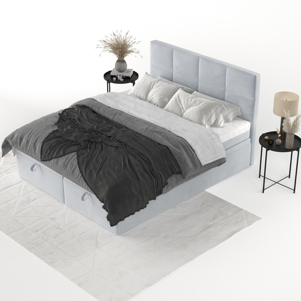 BOXBETT Tessa 140/200 cm Hellgrau im Paros Stoff - Hellgrau/Schwarz, Holz/Holzwerkstoff (140/200cm) - AltaBeds