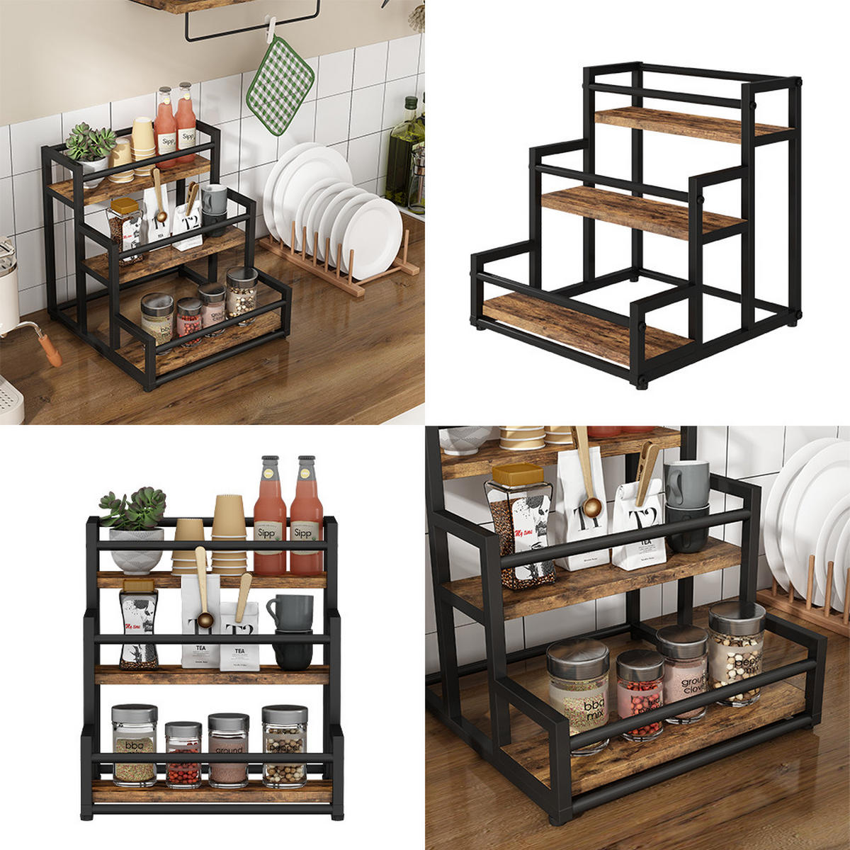 POLICE KUCHYŇ Fyrk Rustikální dub 33 x 34 cm se 3 otevřenými přihrádkami - divoký dub/černá, kompozitní dřevo (33/34/34cm) - Vicco