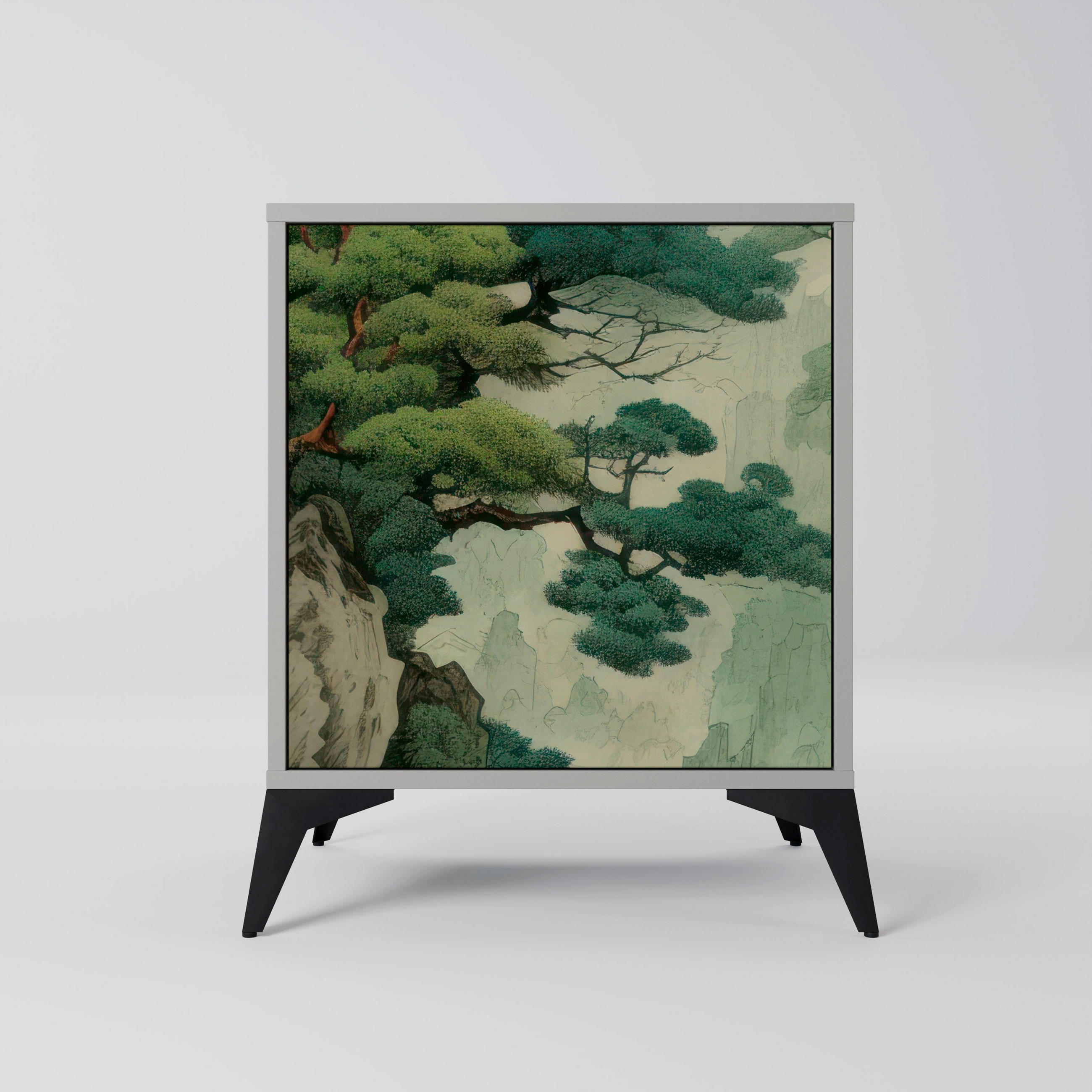 SIDEBOARD VERDURE ABYSS, Grau, 57,5x42x70,5 cm, Schwarze Metall-Sternfüße - Multicolor/Schwarz, Holzwerkstoff/Metall (57.5/70.5/42cm) - SpaceRebels