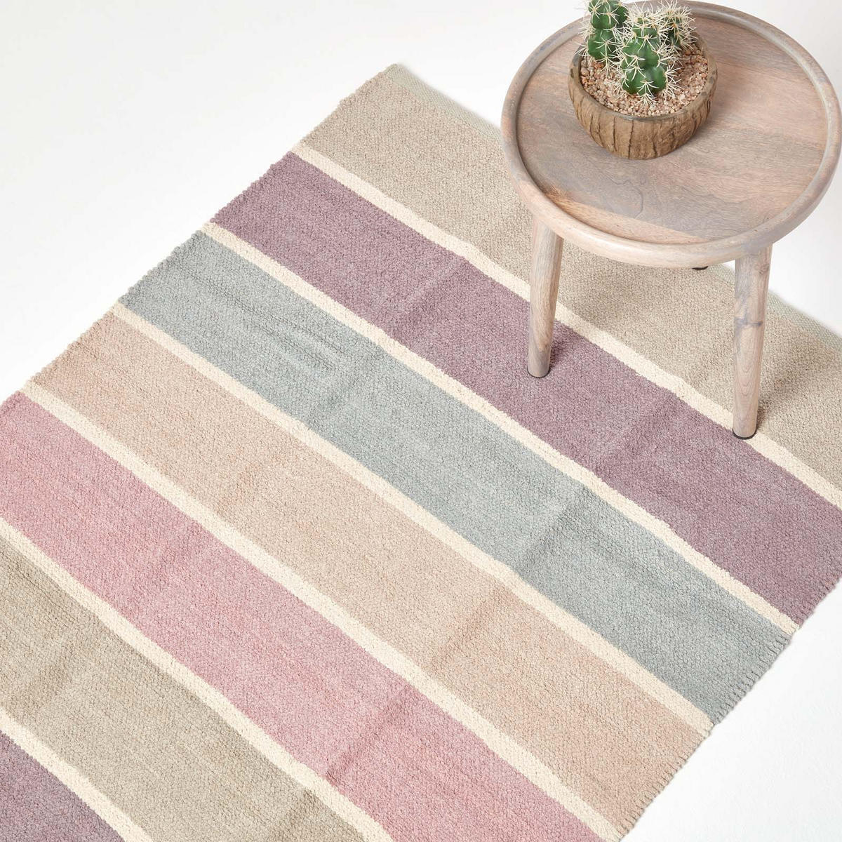 HANDWEBTEPPICH Chenille gestreift 90/150 cm - Multicolor, Textil (90/150cm) - Homescapes
