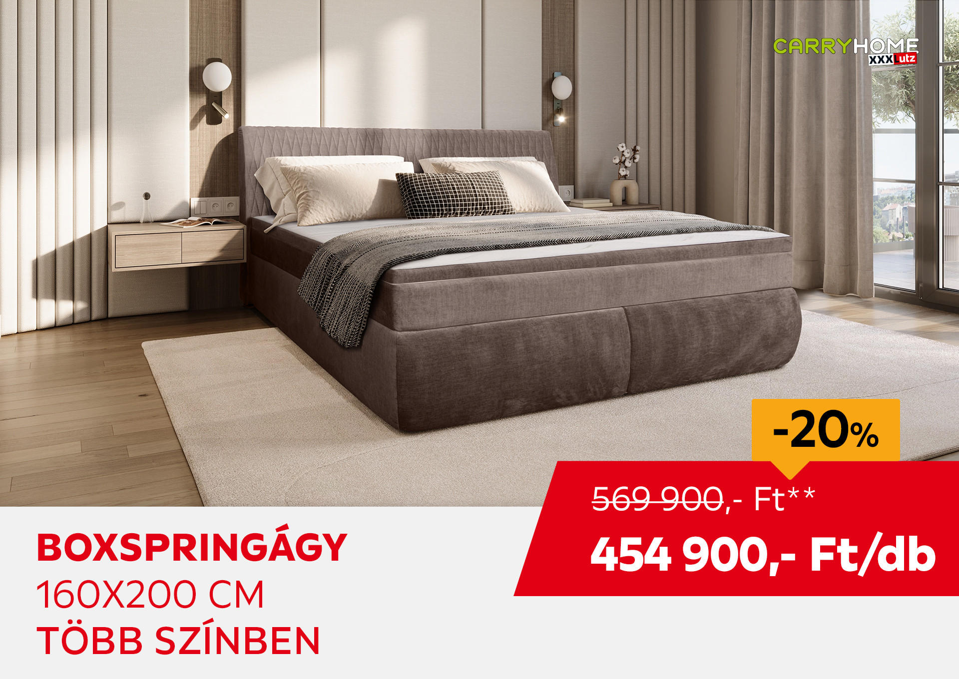 BOXSPRINGÁGY 160x200 cm Kiemelt termék 569900 Ft.- helyett 454900 Ft.-